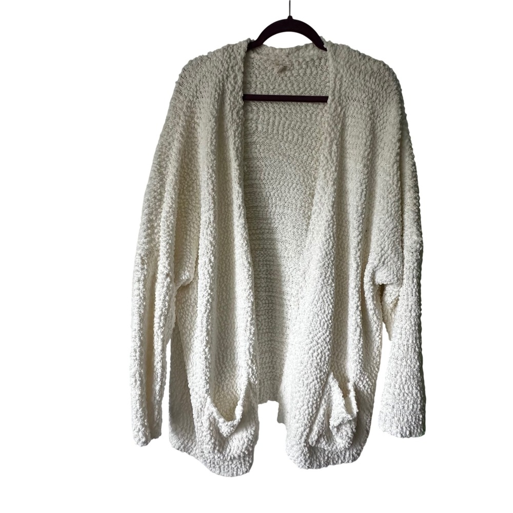 Cupio Womens 2X Cream Open‎ Front Popcorn Knit Cardigan Sweater Pockets